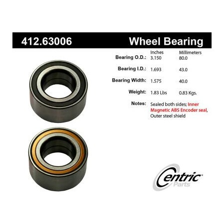 Centric Premium Double Row Wheel Bearing, Parts 412.63006